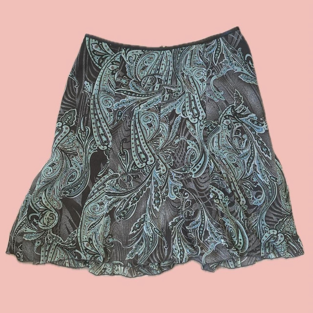 Paisley Boho Midi Skirt – Blue Turquoise & Brown, Fully Lined
